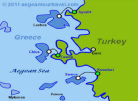 Aegean Tour Travel Ferries Map - Click for larger image